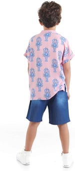Istakoz Erkek Çocuk Pembe Kısa Kol Yazlık Gömlek