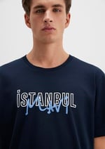 İstanbul Baskılı Lacivert Tişört Regular Fit/Normal Kesim 067114-34319