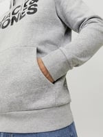 Jack Jones Erkek Günlük Sweatshirts Gri Jjecorp Logo Sweat Hood Noos 12152840-LIGHT-GREY-MELANGE
