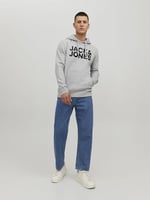 Jack Jones Erkek Günlük Sweatshirts Gri Jjecorp Logo Sweat Hood Noos 12152840-LIGHT-GREY-MELANGE