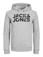 Jack Jones Erkek Günlük Sweatshirts Gri Jjecorp Logo Sweat Hood Noos 12152840-LIGHT-GREY-MELANGE