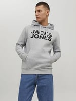 Jack Jones Erkek Günlük Sweatshirts Gri Jjecorp Logo Sweat Hood Noos 12152840-LIGHT-GREY-MELANGE