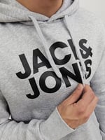 Jack Jones Erkek Günlük Sweatshirts Gri Jjecorp Logo Sweat Hood Noos 12152840-LIGHT-GREY-MELANGE