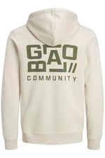 JACK & JONES JCOWAFFLE BACKPRINT SWEAT HOOD Sweatshirts Erkek