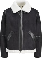 JACK & JONES JJCOLE AVIATOR JACKET Erkek Mont/Ceket Black Detail:ANTIQUE WHITE TEDDY L L