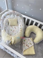 Jaju Baby Sarı Wafle Pike Kumaş Ceylan Tasarım Ponponlu Ponponlu 6 Parça Babynest Set