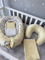Jaju Baby Sarı Wafle Pike Kumaş Ceylan Tasarım Ponponlu Ponponlu 6 Parça Babynest Set
