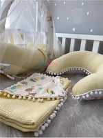 Jaju Baby Sarı Wafle Pike Kumaş Ceylan Tasarım Ponponlu Ponponlu 6 Parça Babynest Set