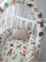 Jaju Baby Waffle Pike Kumaş ve Orman Müslin Kumaş Ponponlu Babynest Oyuncak Aparat ve Tül Set