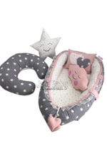 Jaju Babynest Gri Yıldızlı Lüx Ortopedik Baby Nest ve Emzirme Yastığı