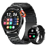 JELLOO Akıllı saat, erkek, telefon fonksiyonlu, fitness saati, erkek kol saati, Android ve iOS 1,32 inç HD yuvarlak dokunmatik ekran, erkek akıllı saat, 70 spor modu, fitness izleyici, tansiyon ölçümü