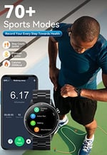 JELLOO Akıllı saat, erkek, telefon fonksiyonlu, fitness saati, erkek kol saati, Android ve iOS 1,32 inç HD yuvarlak dokunmatik ekran, erkek akıllı saat, 70 spor modu, fitness izleyici, tansiyon ölçümü