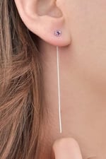 Jelux 925 Ayar Gümüş 4 Mm Zirkon Pembe Tek Taş Zincir Küpe