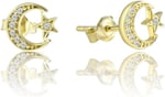 JELUX 925 Ayar Gümüş Zirkon Taşlı Ay Yıldız Çivili Gold Küpe