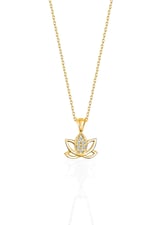 JELUX 925 Ayar Gümüş Zirkon Taşlı Lotus Çiçeği Model Gold Kolye