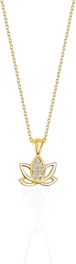 JELUX 925 Ayar Gümüş Zirkon Taşlı Lotus Çiçeği Model Gold Kolye