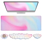 JIKIOU Büyük oyun mouse pedi, su geçirmez, bulut klavye, bilek desteği ve bulut fare, bilek desteği ile ergonomik bilgisayar masası matı, klavye ve fare için (yağmur yayı)