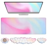 JIKIOU Büyük oyun mouse pedi, su geçirmez, bulut klavye, bilek desteği ve bulut fare, bilek desteği ile ergonomik bilgisayar masası matı, klavye ve fare için (yağmur yayı)