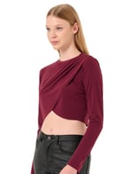 Jimmy Key Bordo Bisiklet Yaka Uzun Kollu Crop Bluz