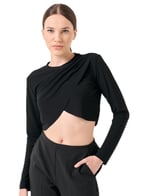 Jimmy Key Siyah Bisiklet Yaka Uzun Kollu Crop Bluz