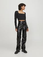 JJXX Jxkenya Hw Straight Faux Leat Pant Noos, Kadın, Siyah, XL