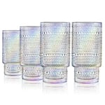 Joeyan Yanardöner İçme Bardakları, Vintage Kabartmalı İstifleme Su Bardakları Romantik, Berrak Hobnail Gökkuşağı Züccaciye Seti, Meyve Suyu İçecekleri için Boncuklu Highball Kahve Çay Kokteyli, 10 oz,
