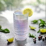 Joeyan Yanardöner İçme Bardakları, Vintage Kabartmalı İstifleme Su Bardakları Romantik, Berrak Hobnail Gökkuşağı Züccaciye Seti, Meyve Suyu İçecekleri için Boncuklu Highball Kahve Çay Kokteyli, 10 oz,
