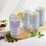 Joeyan Yanardöner İçme Bardakları, Vintage Kabartmalı İstifleme Su Bardakları Romantik, Berrak Hobnail Gökkuşağı Züccaciye Seti, Meyve Suyu İçecekleri için Boncuklu Highball Kahve Çay Kokteyli, 10 oz,