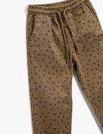 Jogger Pantolon Beli Bağlamalı Cepli Palmiye Desenli