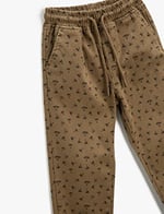 Jogger Pantolon Beli Bağlamalı Cepli Palmiye Desenli