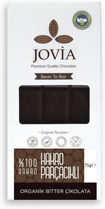 jovia premium quality chocolate Organik%100 Bitter Çikolata - Şeker kamışı kaplı kakao parçacıklı.