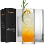 JoyJolt 16oz Yivli Highball Bardakları - Cin, Meyve Suyu, Su için 2 Nervürlü Uzun Kokteyl Bardakları - Seçenekler: Highball Gözlük, Kırmızı Şarap Kadehleri