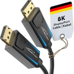 KabelDirekt - 8K / 60Hz DisplayPort Kablosu 1.4 - 2 m - Oyun bilgisayarları/dizüstü bilgisayarları, 4K / 8K oyun monitörleri ve ultra hızlı 144Hz / 165Hz / 240Hz için boşluksuz korumalı DP kablosu