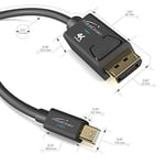 KabelDirekt – Mini DisplayPort/Mini-DP (Thunderbolt)/DisplayPort kablosu – 2m (4K/60Hz ile UHD çözünürlük, sürüm 1.2, bilgisayar ve Mac için, kilitlemeli DP fişi, siyah) - Seçenekler: 2m, 1m, 3m, 5m