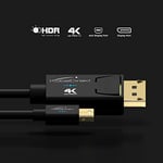 KabelDirekt – Mini DisplayPort/Mini-DP (Thunderbolt)/DisplayPort kablosu – 2m (4K/60Hz ile UHD çözünürlük, sürüm 1.2, bilgisayar ve Mac için, kilitlemeli DP fişi, siyah) - Seçenekler: 2m, 1m, 3m, 5m