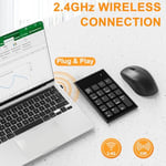 Kablosuz sayı pedi ve fare, 19 tuşlu taşınabilir ultra ince 2,4 GHz 10 tuş USB tuş takımı ve 3 ayarlanabilir DPI sessiz fare seti, dizüstü bilgisayar, dizüstü bilgisayar, masaüstü,