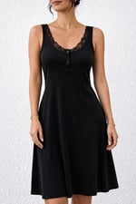 Kadın Askılı Yuvarlak Yakalı Düğme Detaylı Kısa Viskon Elbise - Seçenekler: 2XL-3XL, S-M