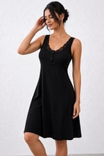 Kadın Askılı Yuvarlak Yakalı Düğme Detaylı Kısa Viskon Elbise - Seçenekler: 2XL-3XL, S-M