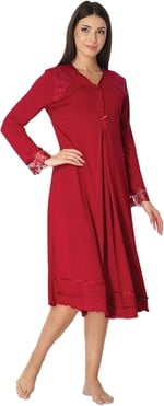 Kadın Bordo Dantelli Hamile Lohusa Gecelik, S, EFW2423EF-869804IGP26689