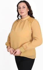 Kadın Büyük Beden Jessica Kumaş Sifon Kol Dantel Manşet Uzun Kol Bluz