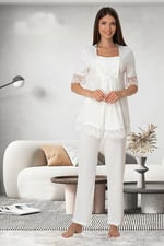 Kadın Ekru Hamile Lohusa Pijama Takımı (Ekru / 2XL)