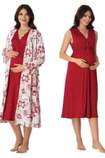 Kadın Ekru Hamile Lohusa Sabahlık Ve Gecelik Takım (Ekru / 2XL)