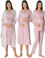 Kadın Ekru Hamle Lohusa Sabahlıklı Gecelik Ve Pjama Takımı 4'lü Set
