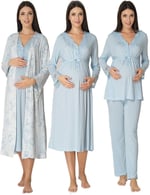 Kadın Ekru Hamle Lohusa Sabahlıklı Gecelik Ve Pjama Takımı 4'lü Set