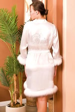 Kadın Ekru Tüylü Bride Gelin Sabahlık