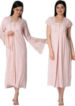 Kadın Ekru Uzun Prenses Sabahlıklı Sabahlıklı Hamile Lohusa Gecelik Takımı (Ekru / 2XL)