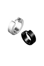Kadın Erkek Unisex Gümüş Siyah Gold 2'li Halka Model Çelik Küpe Set