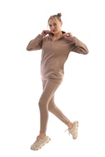 Kadın Eşofman Takımı Pamuklu Dik Yaka Slim Fit