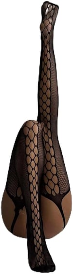 Kadın Fantezi Jartiyerli Ağı Açık Seksi Tasarım Vücut Çorabı Siyah Standart