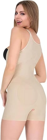 Kadın Fermuarlı Agraflı Askılı Kısa Paça Ten Body Korse 9033
